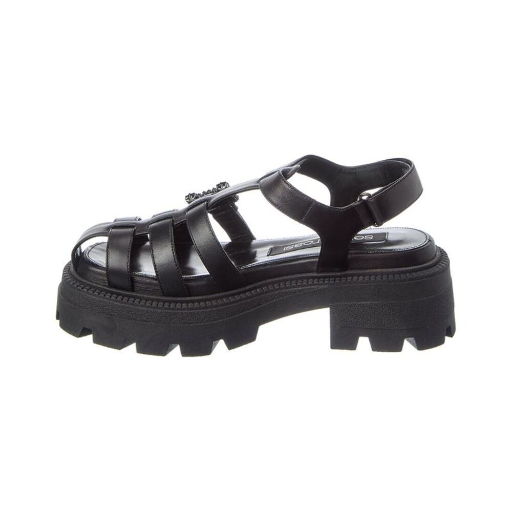 Sergio Rossi Twenty Buckle Leather Sandal, Black - Picture 2 of 5